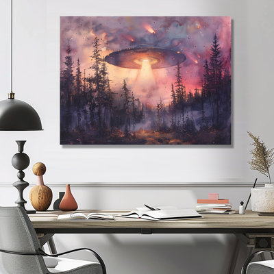 Purple Pink Cosmic Encounter Ufos - Ufos Wall Art Living Room