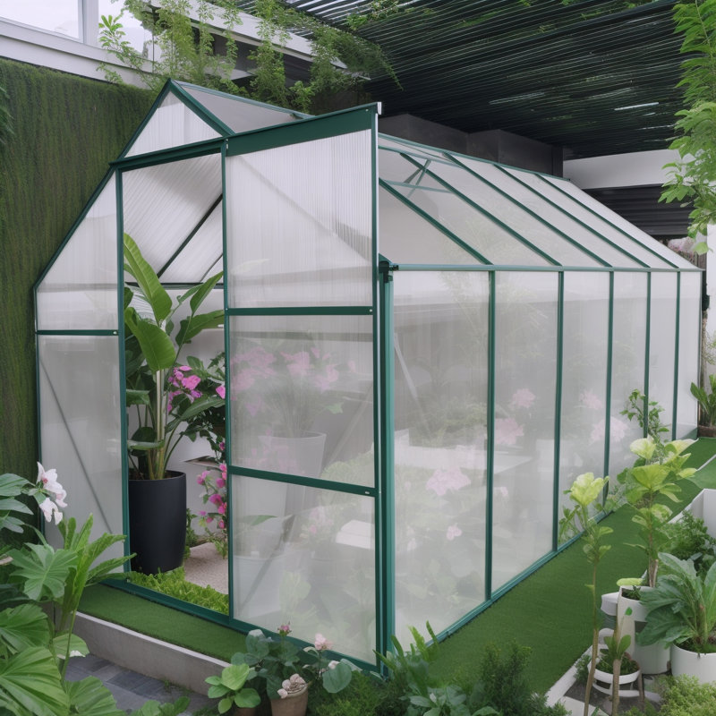 Polycarbonate Greenhouse Raised Base, Green, 75.6" H x 74.4" W x  146.06" D