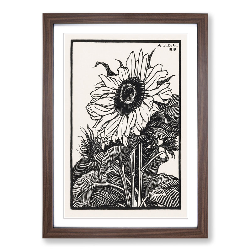 Sunflower by Julie De Graag - Picture Frame Painting, Walnut Framed, 36cm H x 27cm W x 2cm D