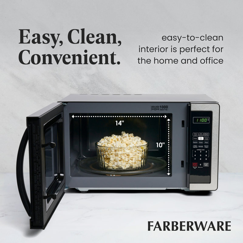 Farberware Classic Countertop Microwave Oven, 1.1 Cubic Feet cu. ft., 1000 watts, with Child Lock, Stainless Steel