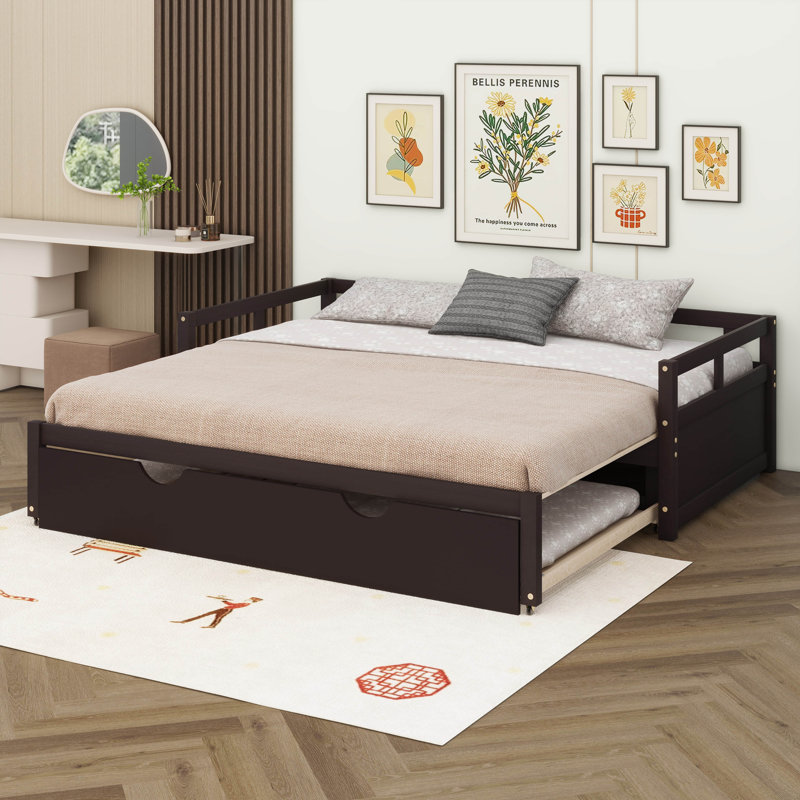 Lit de jour extensible avec couchette, lit de jour en bois avec couchette, Espresso