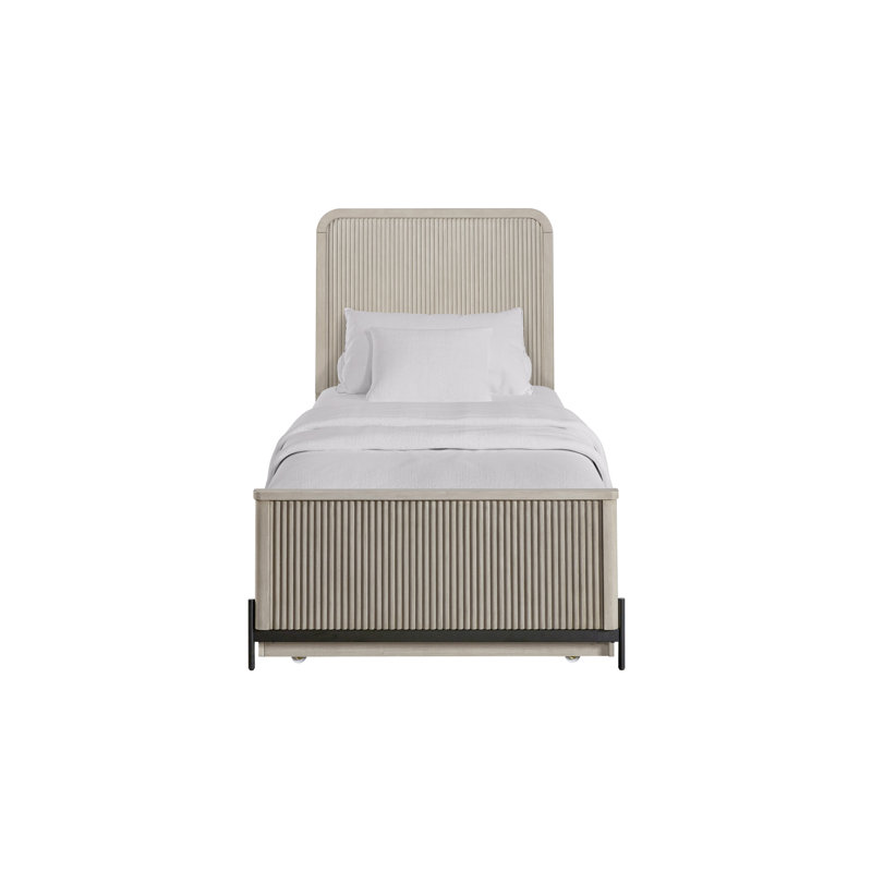 Lit simple avec lit gigogne dans le ton taupe, décor avant, doublure en placage de bouleau, idée de style transitionnel décontracté, base et bois massif, profondeur 82, largeur 41, hauteur 53,1, poids gigogne 172,8 lb, ornement, extérieur