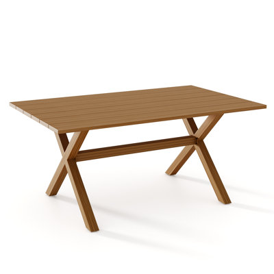 Outdoor Dining Table,63" Rectangular Aluminum Patio Table With Slatted Tabletop