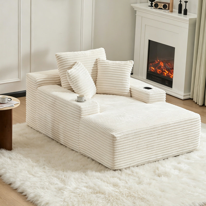 Chaise longue surdimensionnée rembourrée et désossée de 66,14 po avec coussin, Blanc