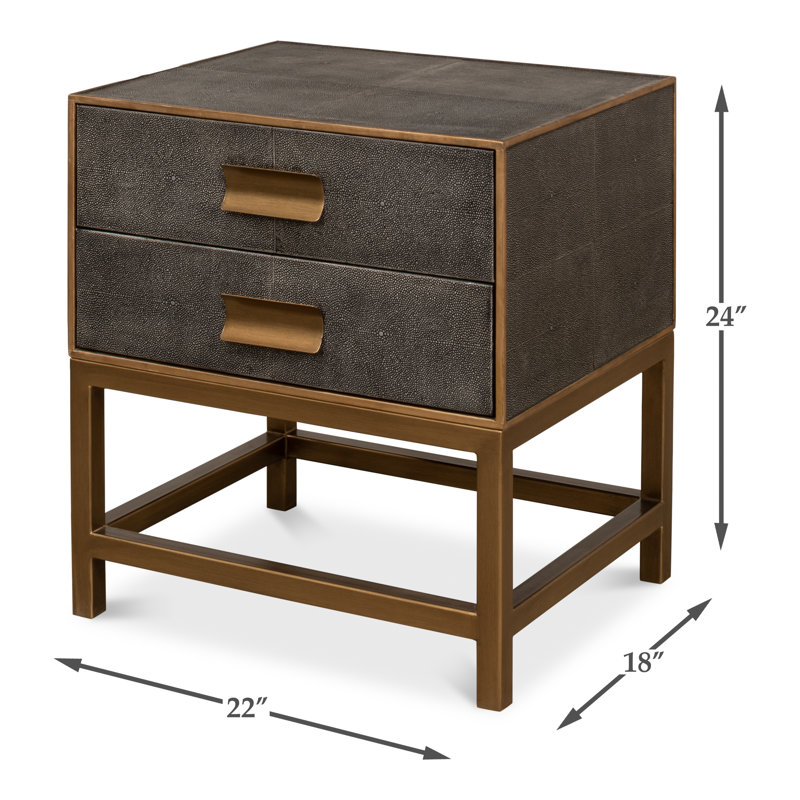 Shagreen 2 - Drawer Solid Wood Nightstand, Antique Gray