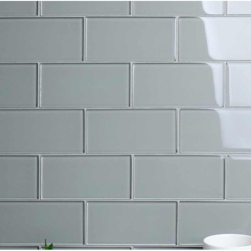 Premium 3" x 6" Straight Edge Glass Mosaic Subway Tile, Soft Gray