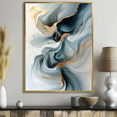 Toile abstraite abstraite et glaciaire dorée de reflets liquides II - formes, art mural sur toile