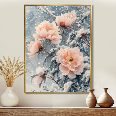Pivoines au vent d'hiver III - pivoines, art mural encadré