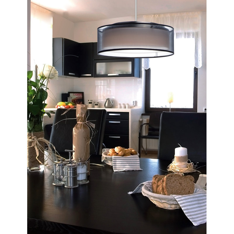 Luminaire suspendu cylindrique à 3 lumières Jessalyn, Nickel satiné noir
