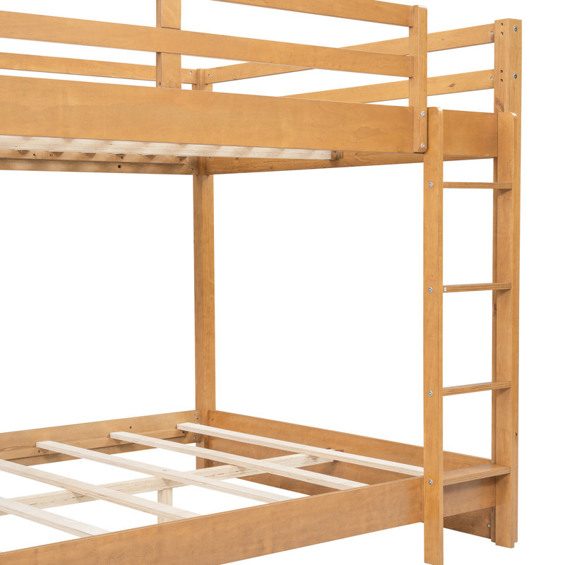 Wood Color, Queen Size, Bunk Bed, , High - Quality, Pine Wood, , Guard Rails, Space Saving, Farmhouses Construction, Small Spaces