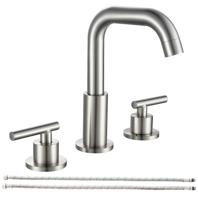 8 po Ensemble de robinet de salle de bain à poignée double avec évier à 3 trous, Nickel brossé