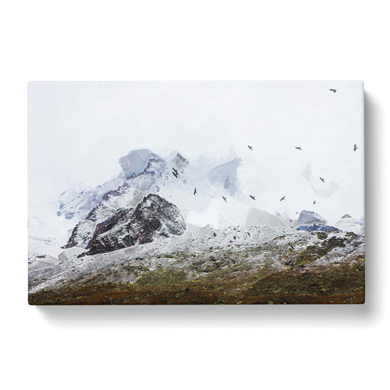 The Swiss Alps with a Flock of Birds in Abstract - Wrapped Canvas, 60cm H x 91cm W x 3cm D