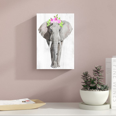 Éléphant avec couronne de fleurs - reproduction d'art sur toile tendue