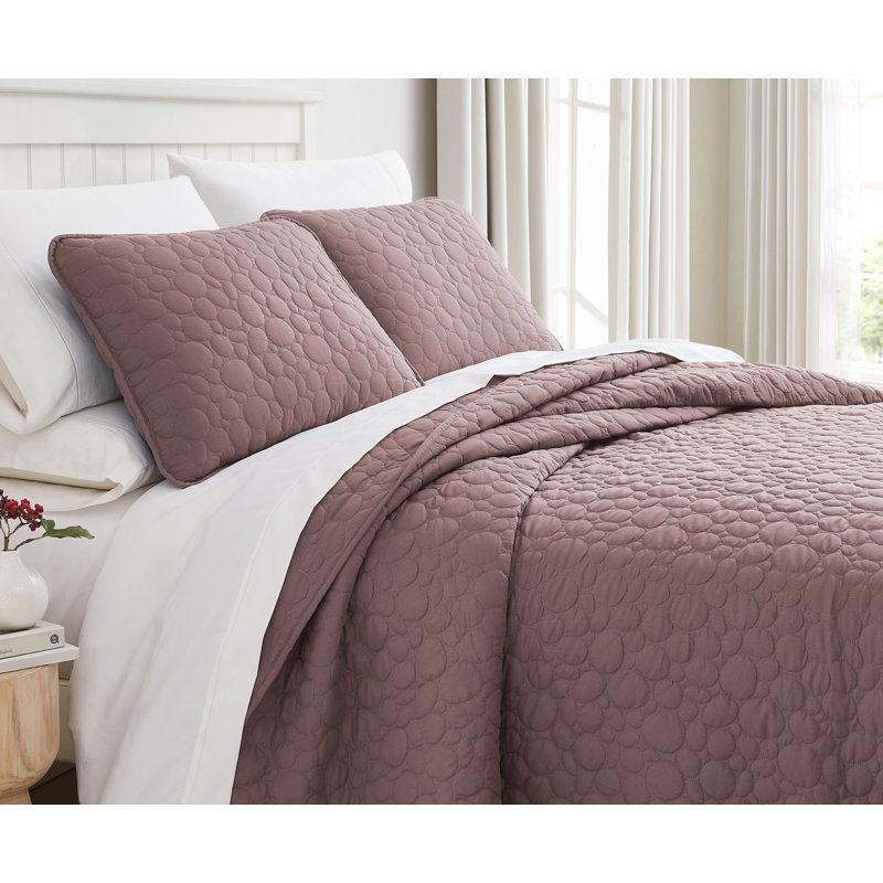 Pebble Quilted Lightweight Prewash Microfiber Quilt Set, Twin Quilt + 1 Standard Sham, Muted Mauve