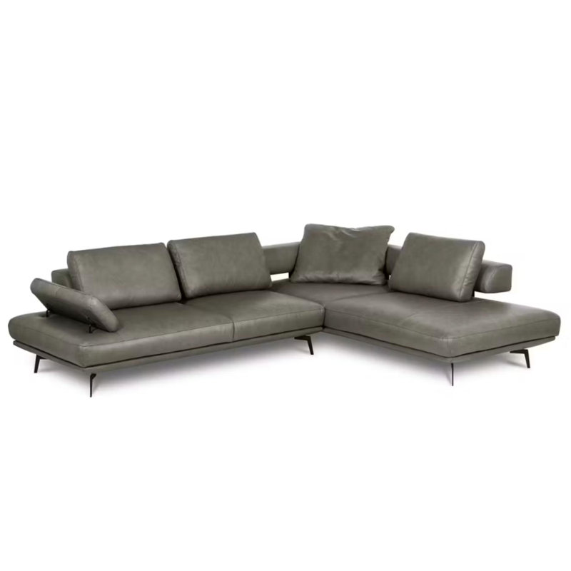 Trumansburg Leather Corner Sofa , Right Hand Facing, Gray