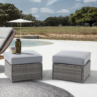 Wicker Outdoor Ottoman with Cushion (Set of 2)