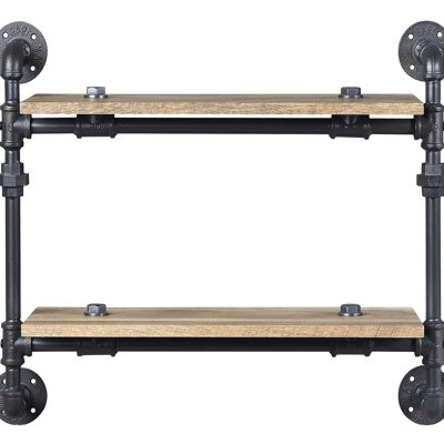 2 Industrial Wall Shelving - Metal & Wood, Oak Sandy Black, Great For Storage And Display Shelf With Character Metal, Decorates Walls