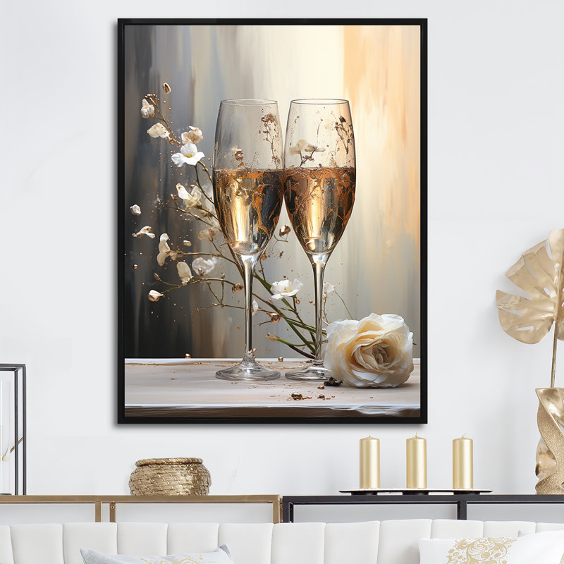 Champagne Flute Fantasies II sur toile, Cadre flottant noir, H 32 po x l 24 po x P 1 po