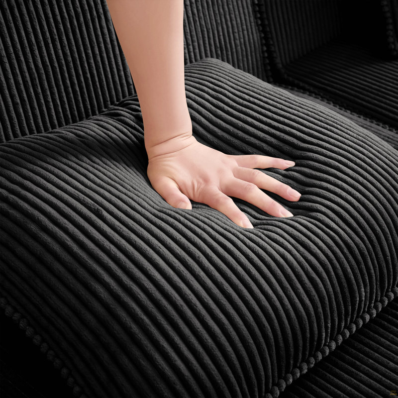 Armless Sofa W/Pillow Corduroy, Black