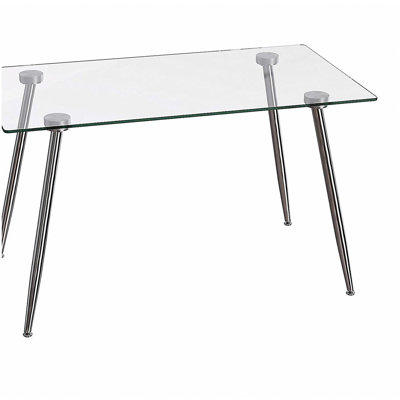 Glass Dining Table, Modern Rectangular Table with Tempered Glass Tabletop & Sliver metal Legs, Simplistic Kitchen Table, Versatile Table for Home Office (0 damage)