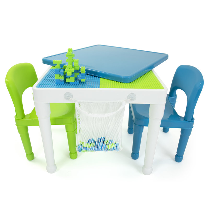 Huck Kids 3 Piece Interactive Table and Chair Set, Green/Blue