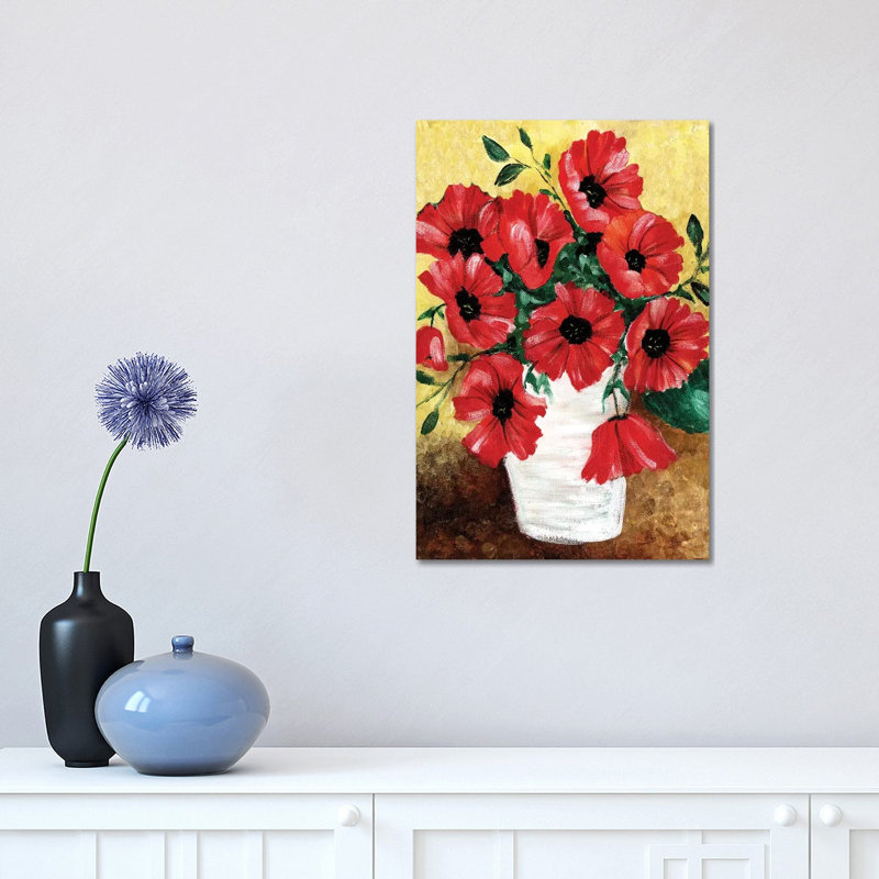 « Big Red Poppies » par Cheryl Bartolo-impression d’art graphique, H 18 po x l 12 po x 1,5 po, Toile tendue, Pas de tapis