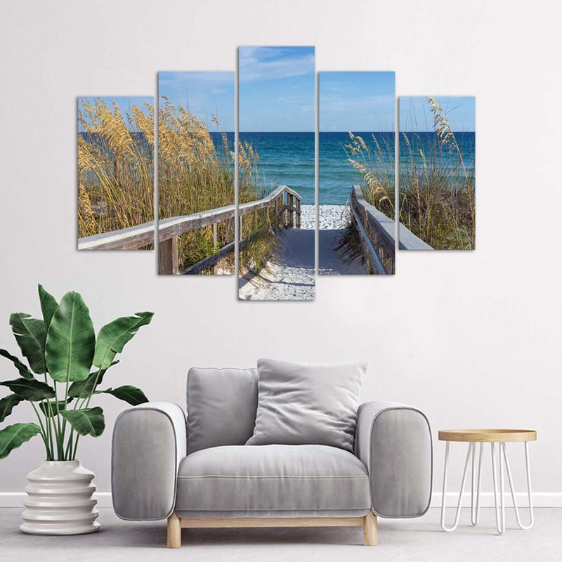 Sea, Beach, Nature - 5 Piece No Frame Print on Canvas, 70cm H x 100cm W