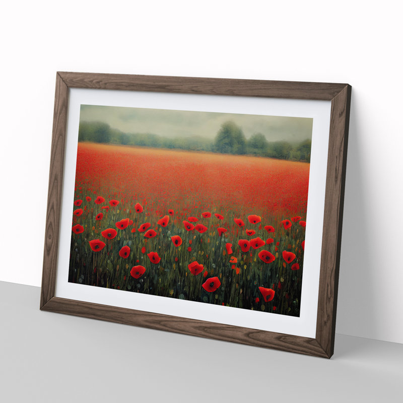 Splendid Poppies Flowers - Framed Print, 34cm H x 46cm W x 2cm D, Walnut