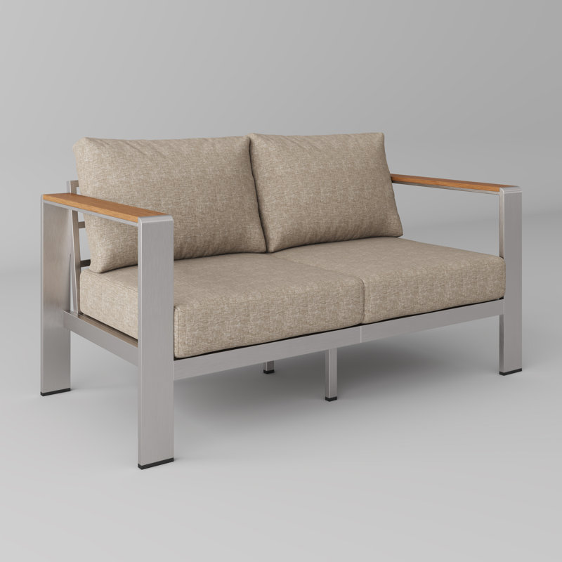 Canapé de patio en aluminium pour 2 personnes avec coussins en oléfine de 25 cm, Argent