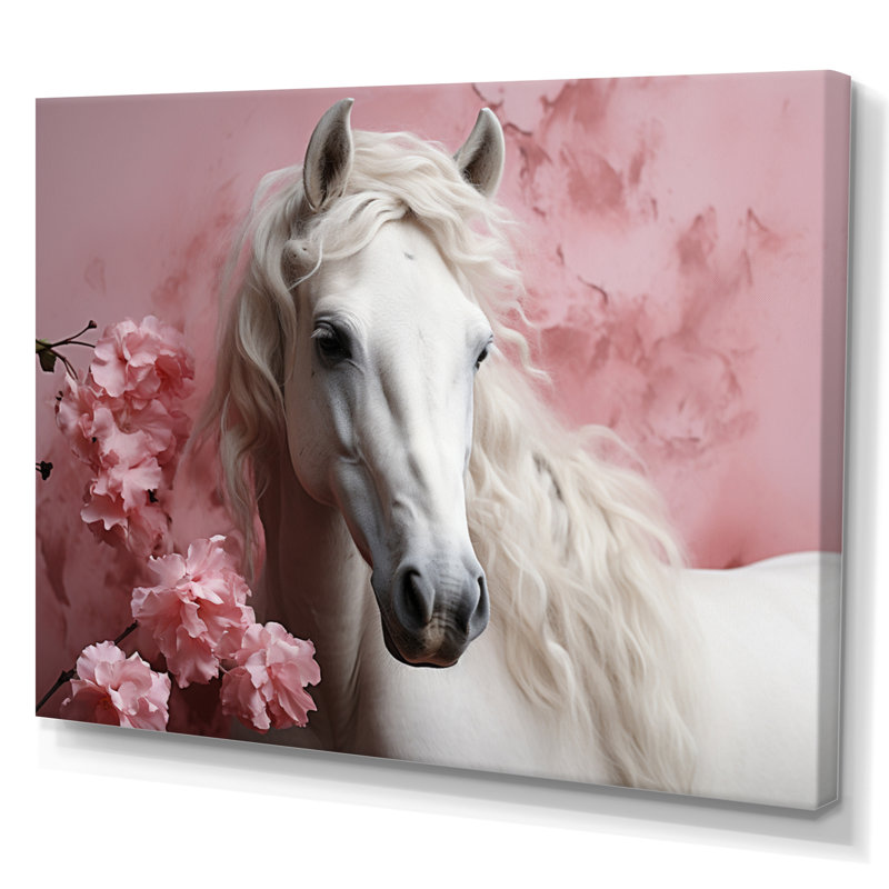 Cheval rose blanc doux beauté - art mural cheval, H 12 po x l 20 po x P 1 po, Toile tendue