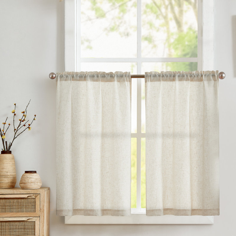 Klyde Linen Blend 26'' W Cafe Curtain Kitchen Curtain, Crude, 36" H x 26" W