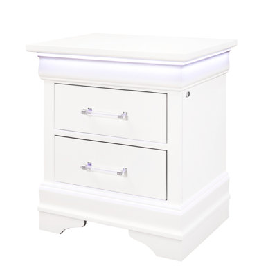 Table de chevet en bois massif blanc + 2 tiroirs avec table de chevet spacieuse à DEL