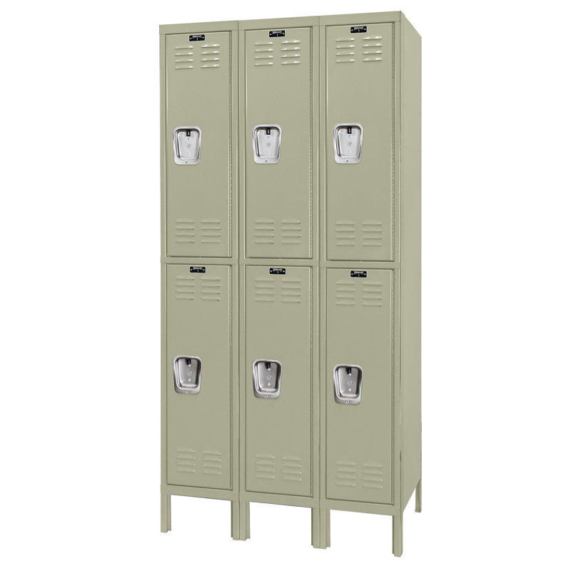 Metal 2 - Tier School Locker, Tan, 66" H x 36" W x 15" D, Assembled