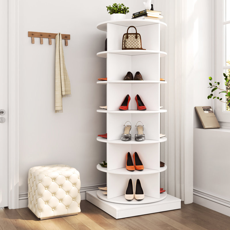 360° Rotating Shoe Cabinet With 6 Layers, Space Saving For 24 Shoes, Whole Family Use, Easy To Assemble, White & Stylish Look 360 Shelf Storage, Saving, Fits Pairs, White, Particle Board + , Assemble