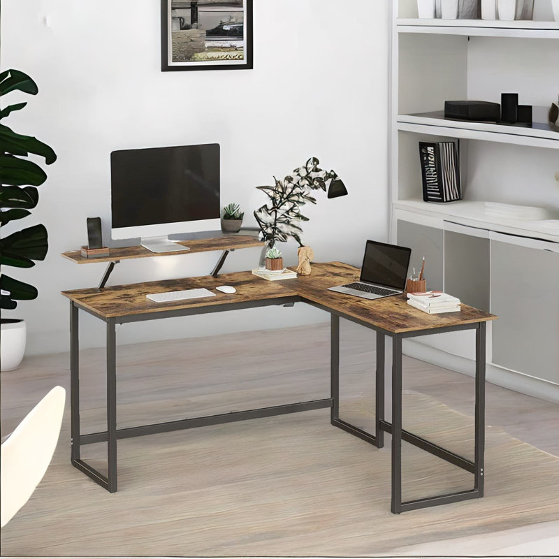50Cm W L-Shaped Computer Desk With Monitor Stand