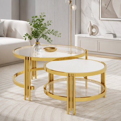 Ensemble de 2 tables basses gigognes en verre doré