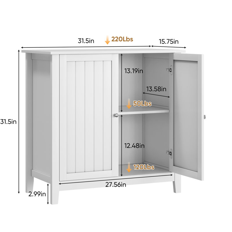 Armoire blanche de style Mid-Century moderne, autoportant, argent, salon et salle de bain à double porte, look moderne et fonctionnel