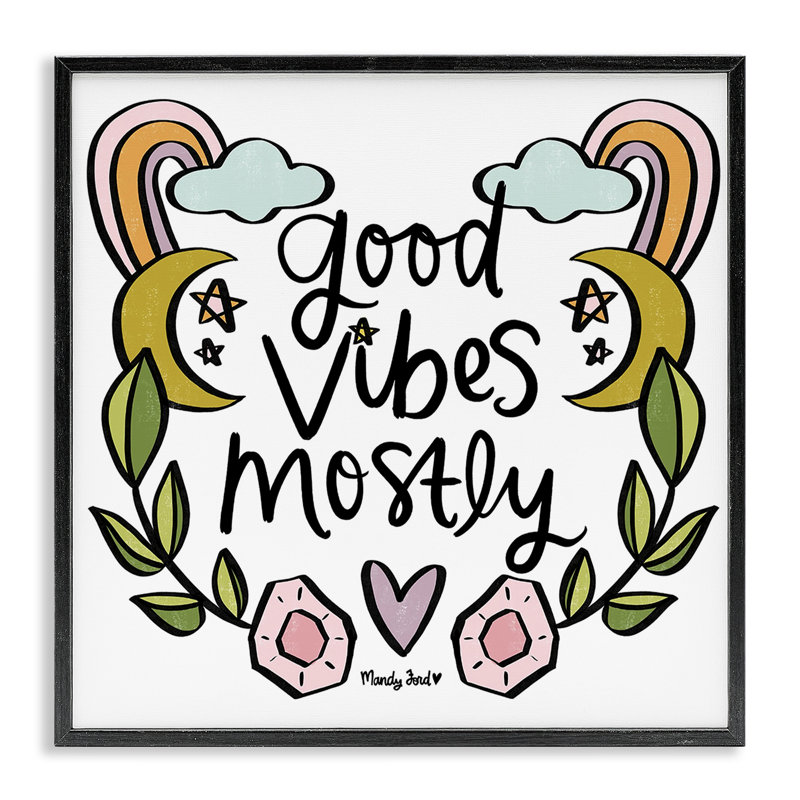 Giclée Good Good Vibes, encadrée par Mandy Ford Art + Illustration, Giclée encadrée noir minuit, H 12 po x l 12 po
