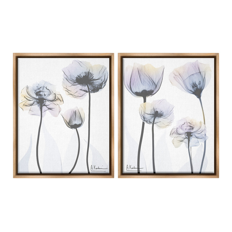 «Modern X-Ray Blooms» par Albert Koetsier, 2 pièces sur toile, Cadre flottant orme Montalcino, H 31 po x l 25 po