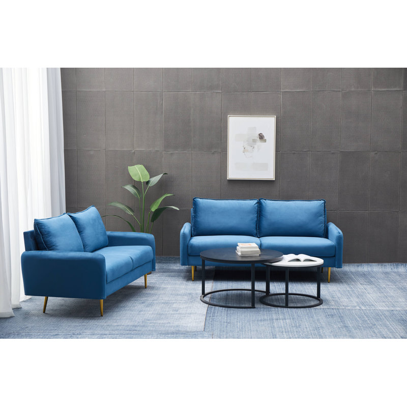 Ensemble de salon 2 pièces en velours, Velours bleu de Prusse