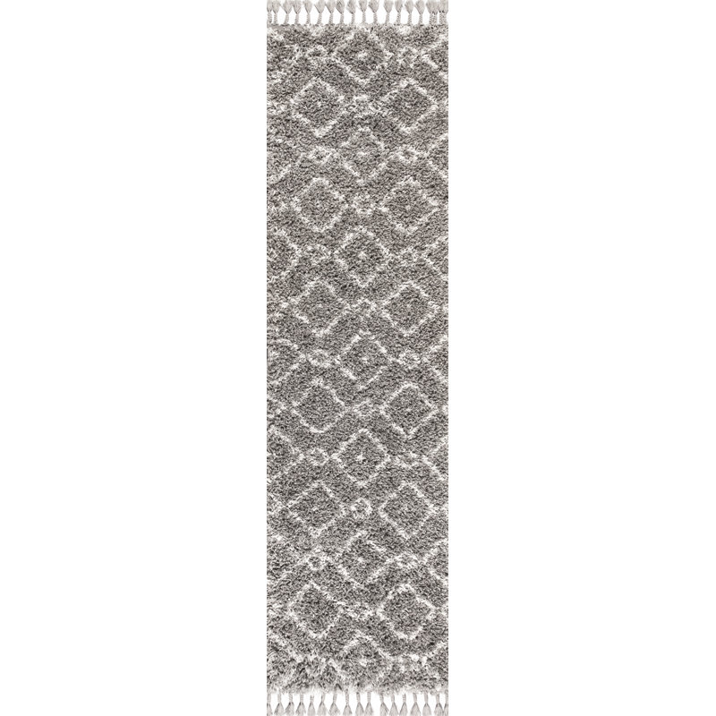 Tapis à losanges gris / crème à poils longs Howardville, Tapis de couloir 2 pi 3 po x 8 pi