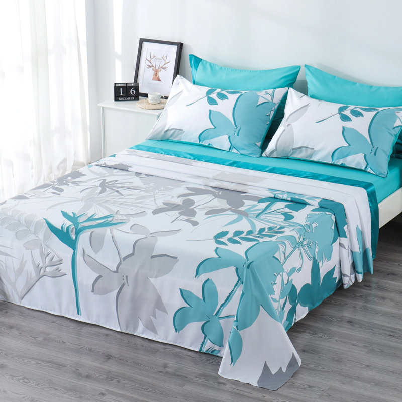 Ensemble de draps 6 pièces Polycotton, Courtepointe pour grand lit + 5 pièces supplémen, Feuille blanche