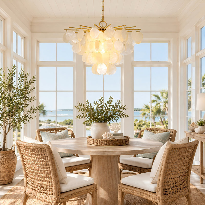 Marivelle 1-Light Dimmable Coastal Natural Capiz Shell Tiered Chandelier
