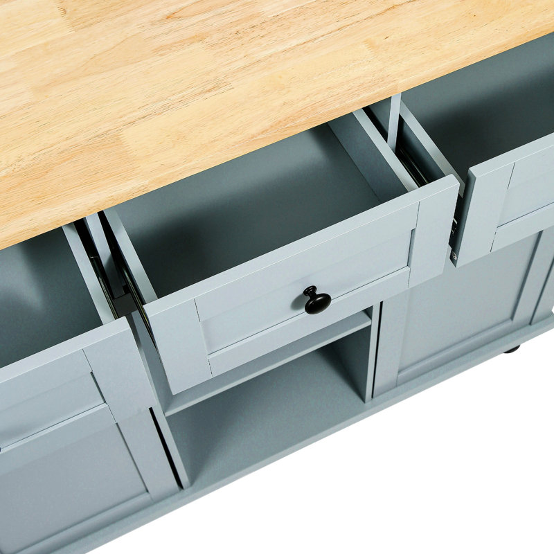 Blue Kitchen Cart With Adjustable Storage & Drop, 5 Wheels, Island 3 Drawers For Functional Living Space, Blue