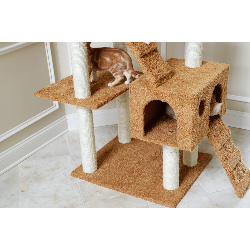 Ochre Brown Multi-Level Sisal Cat Tree with Faux Fur