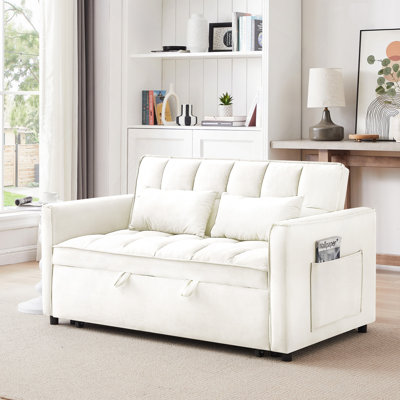 55.1" 3-In-1 Convertible Sofa Bed, Modern Velvet Double Sofa Futon Sofa Bed With Adjustable Back, Storage Bag And Pillow, For Living Room, Bedroom