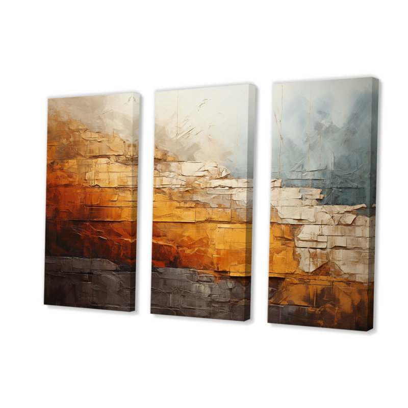 «Grey and Orange Geologique Wonders», 3 pièces sur toile tendue, H 28 po x l 36 po