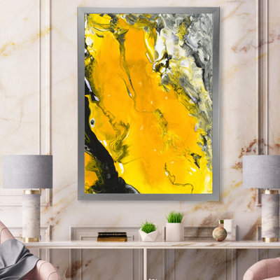 " Yellow Black And White Liquid Art VI " Painting Print