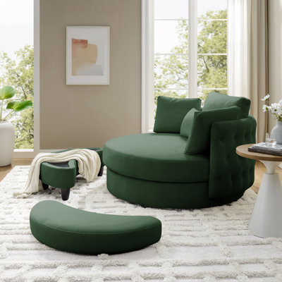 360° Swivel Accent Chair With Ottoman 51.57" W Oversized Swivel Recliner Comfy Upholstered Round Barrel Chair For Living Room