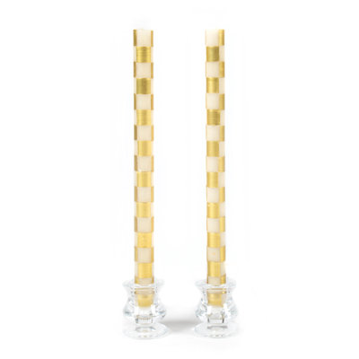 Check Gold/Ivory Dinner Candles
